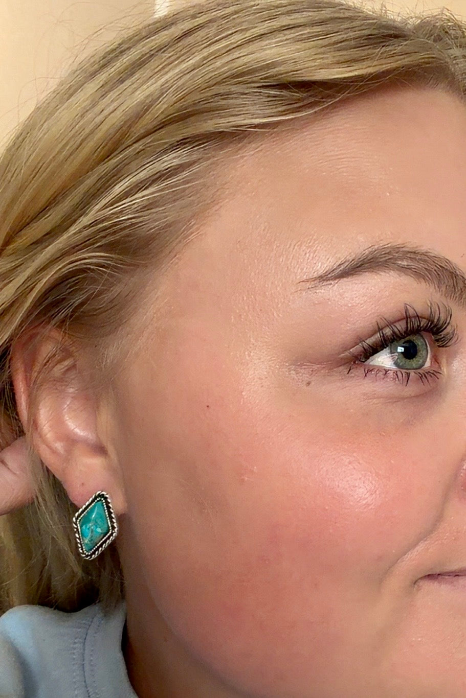 Turquoise Diamond Gemstone Stud Earrings