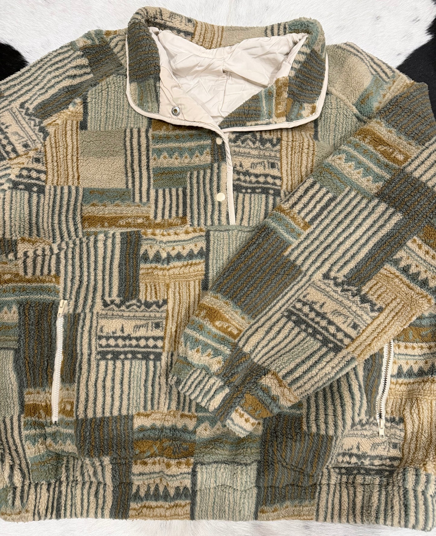 Green Western Print Fleece Pullover