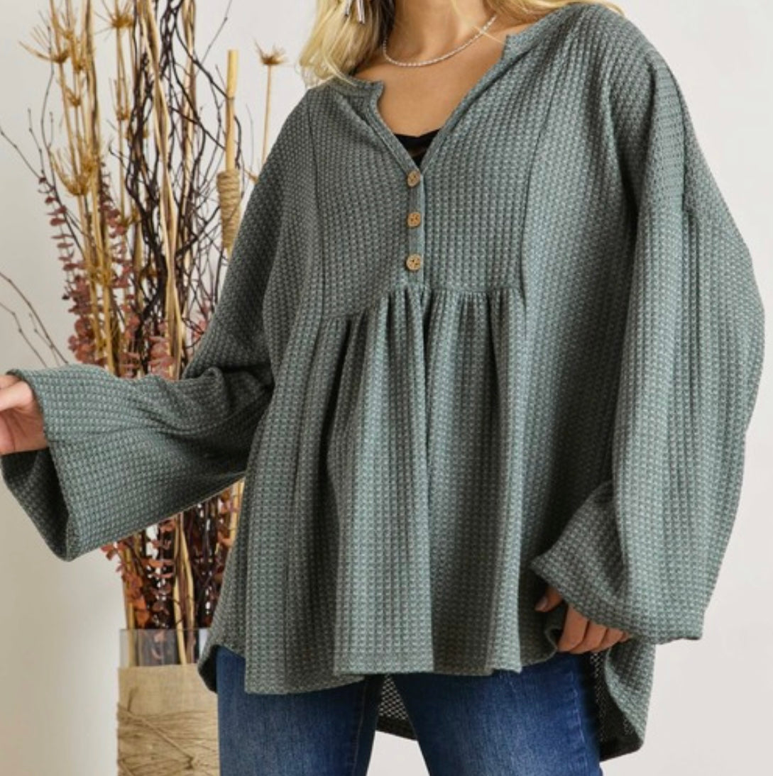 Olive V-Neck with Buttons