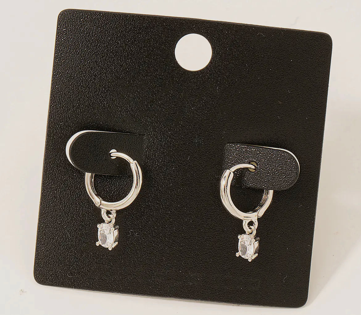 Dangle Hoop Rhinestone Silver Earrings