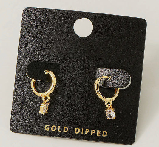 Dangle Hoop Rhinestone Gold Earrings