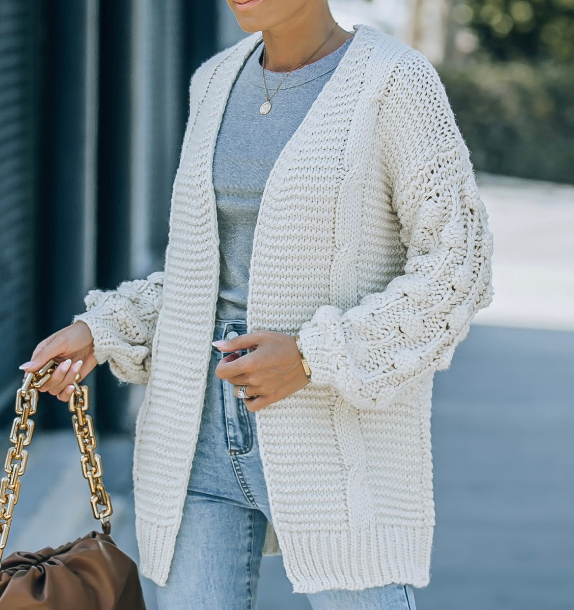 Pom Pom Open Cardigan