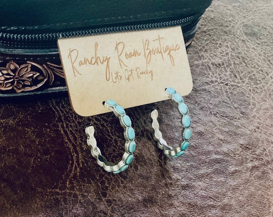 Western Stone Turquoise Hoop Earrings