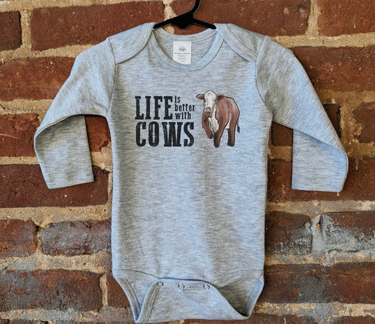 "Life is Better with Cows" Long Sleeve Onesie