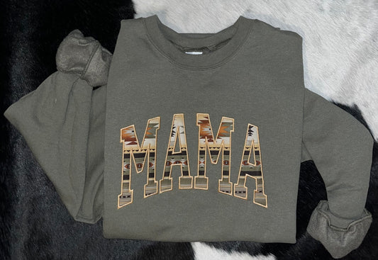 Mama Embroidered Olive Crewneck