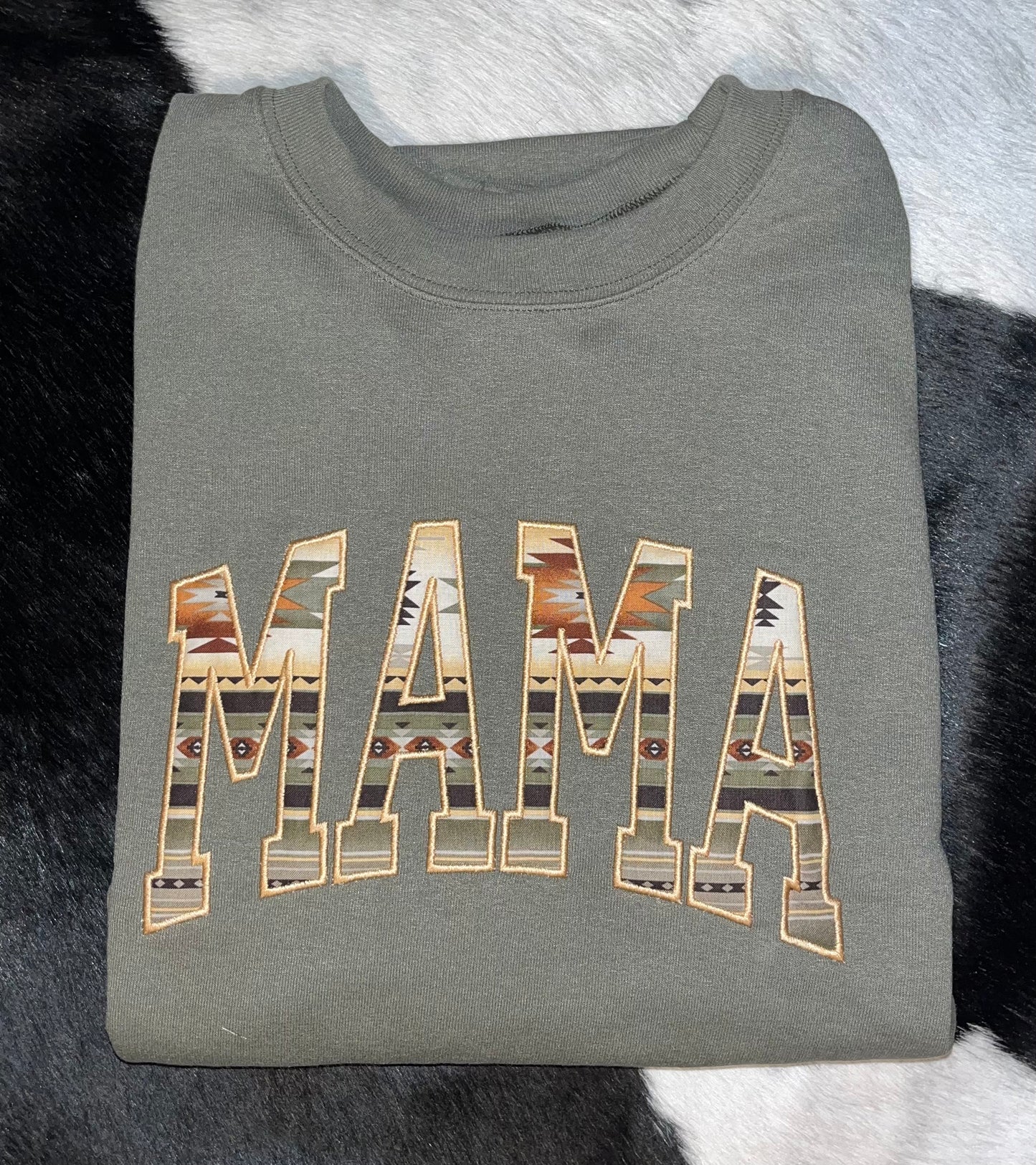 Mama Embroidered Olive Crewneck