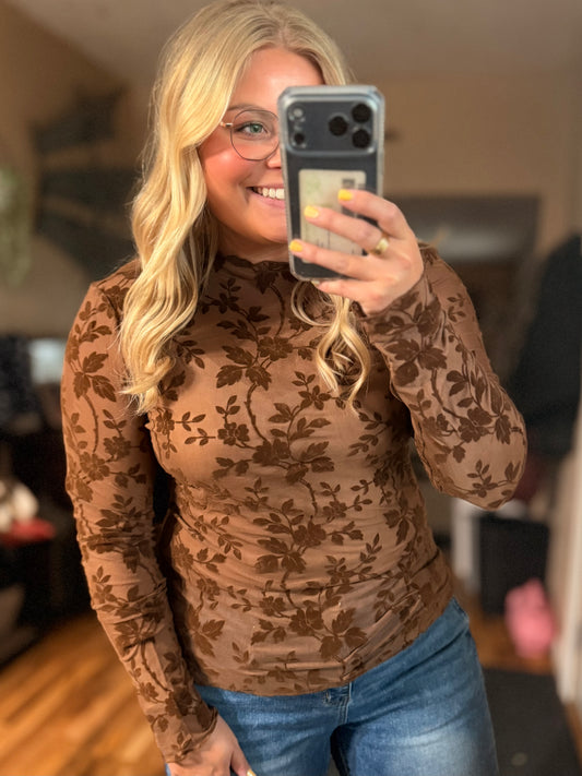 Floral Mesh Long Sleeve Top