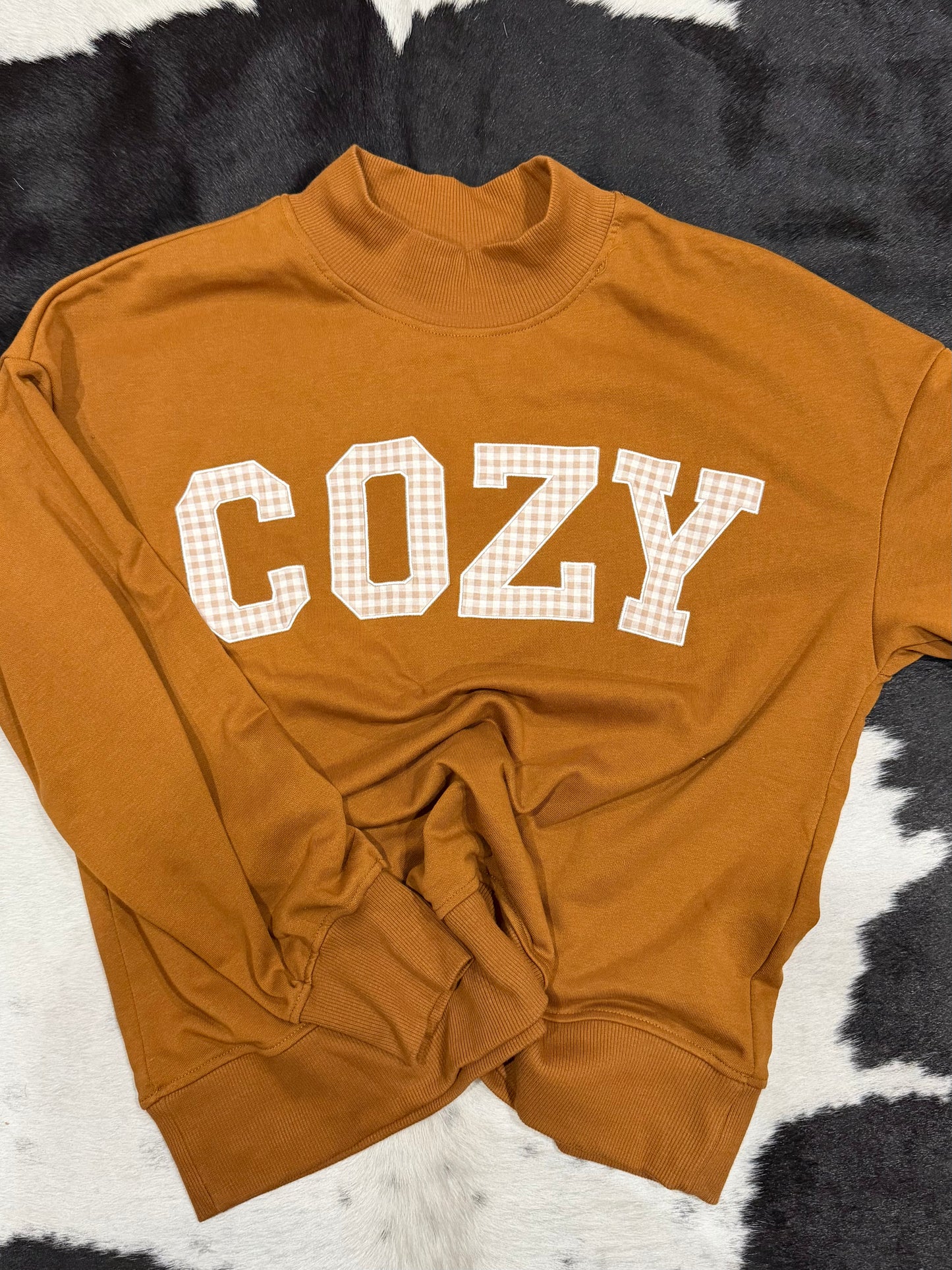 Embroidered “Cozy” Mockneck