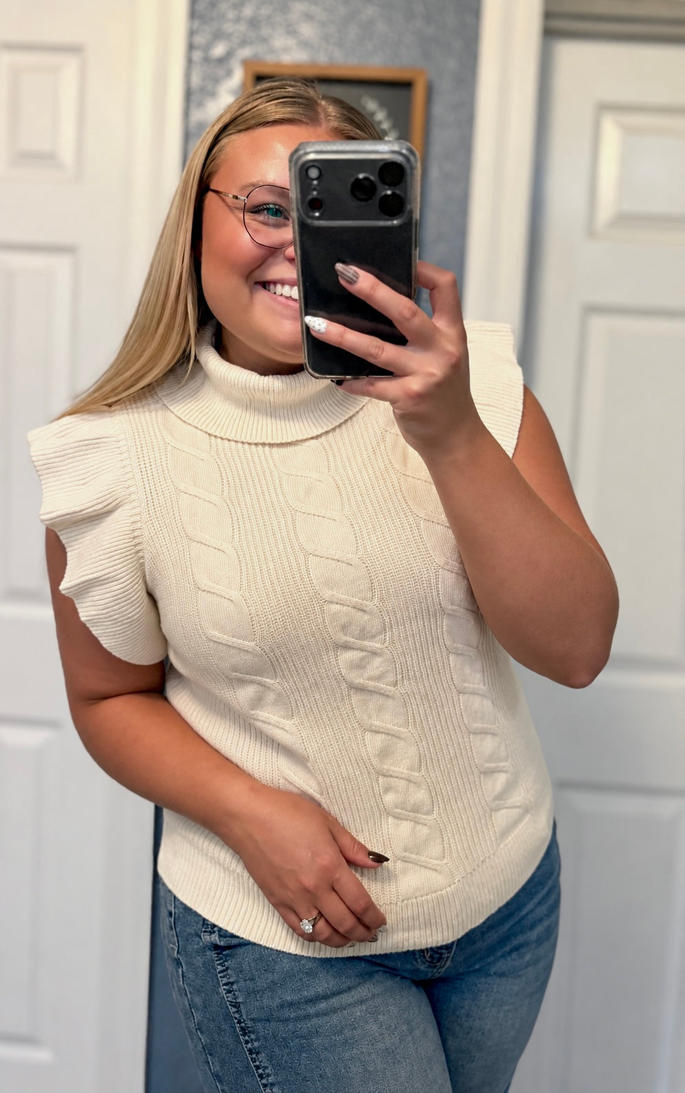 Cable Knit Ruffle Sweater