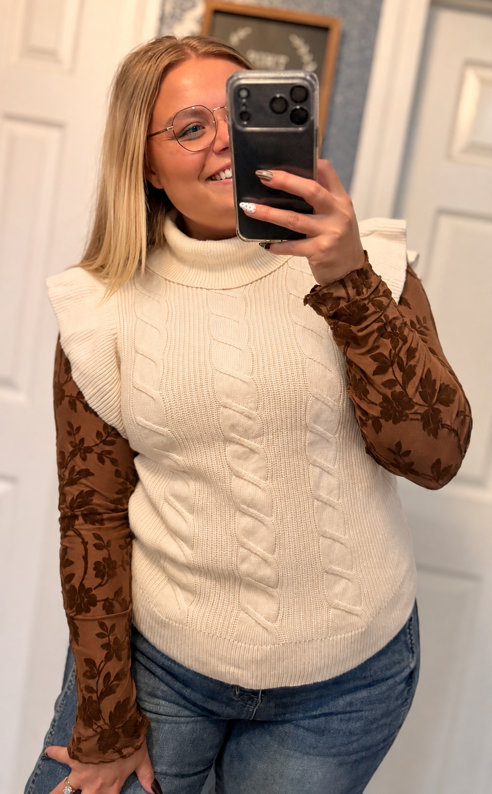 Cable Knit Ruffle Sweater