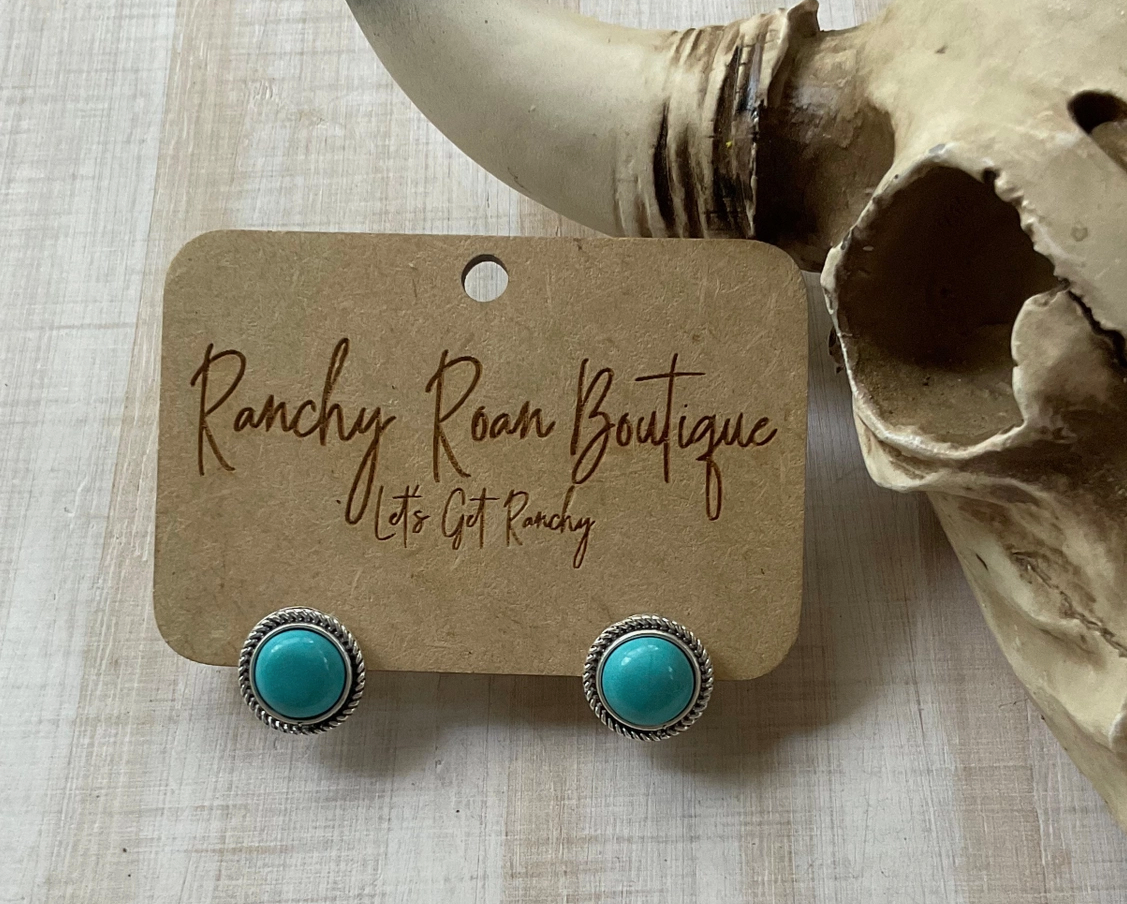 Turquoise Circle Stone Stud Earrings