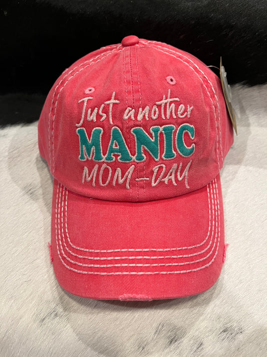 'Just Another Manic Mom-Day' Distressed Salmon Cap