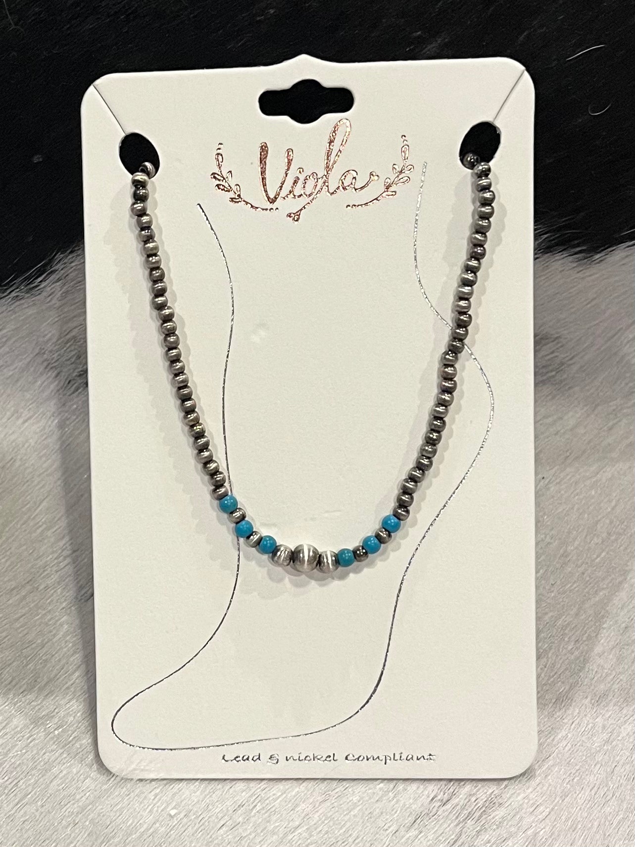 Cape May Silvertone Turquoise Anklet