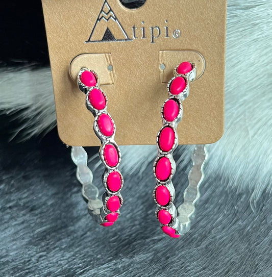 Fuchsia Beaded Hoop Earrings