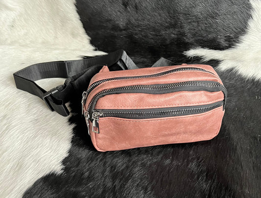 Pink Faux Leather Fanny Pack