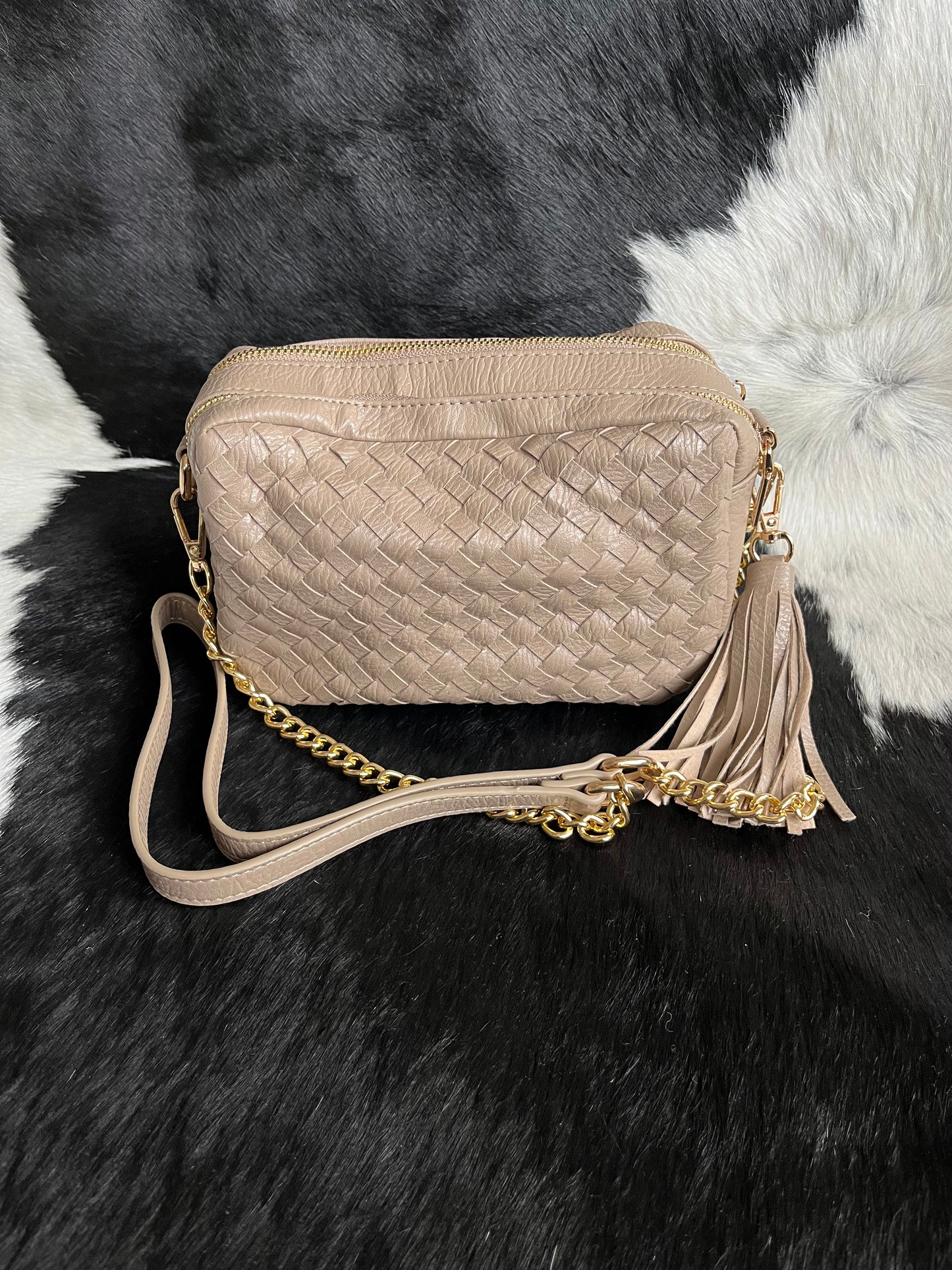 Wilhelmina Beige Woven Faux Leather Bag