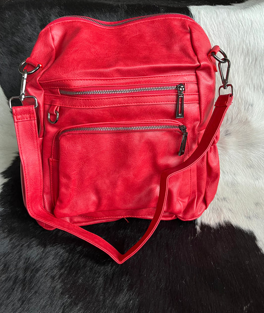 Husker Red Faux Leather Backpack Tote Bag