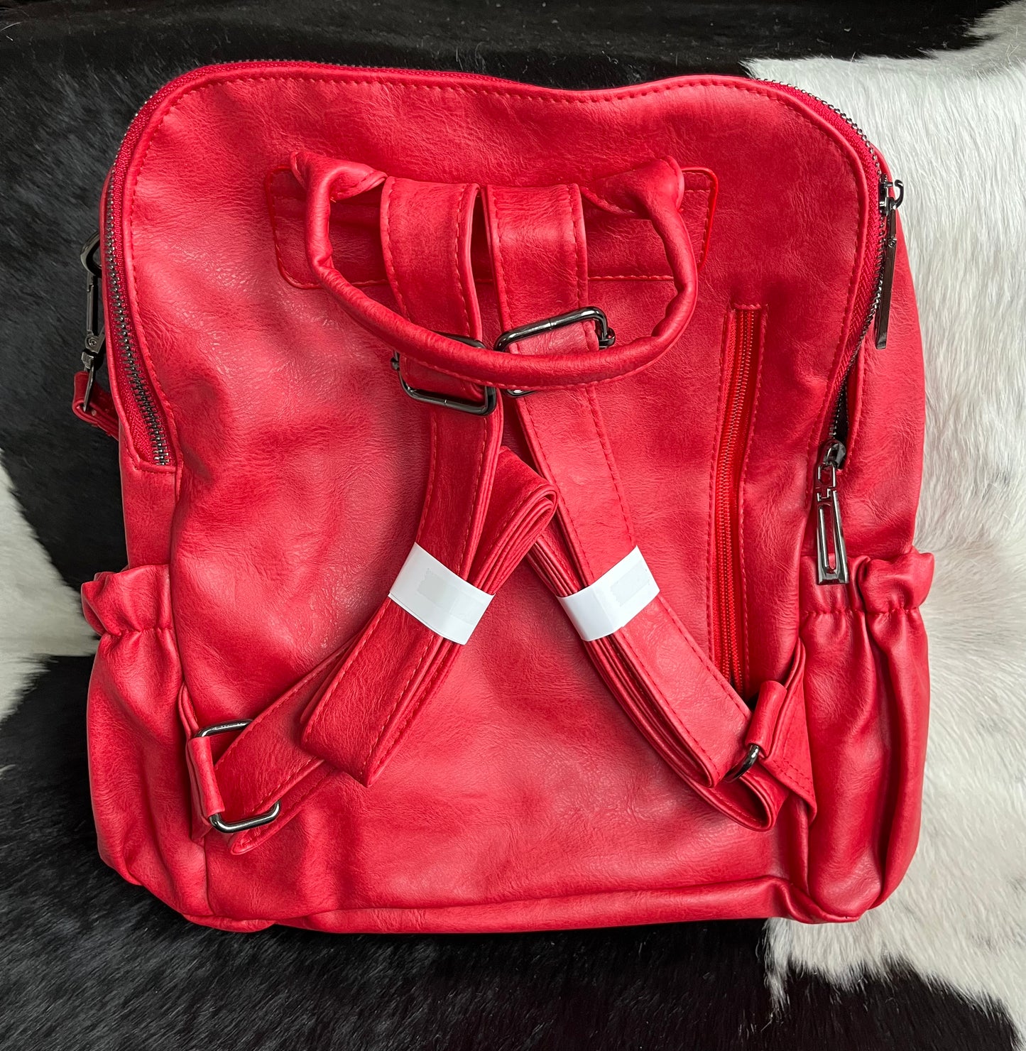 Husker Red Faux Leather Backpack Tote Bag