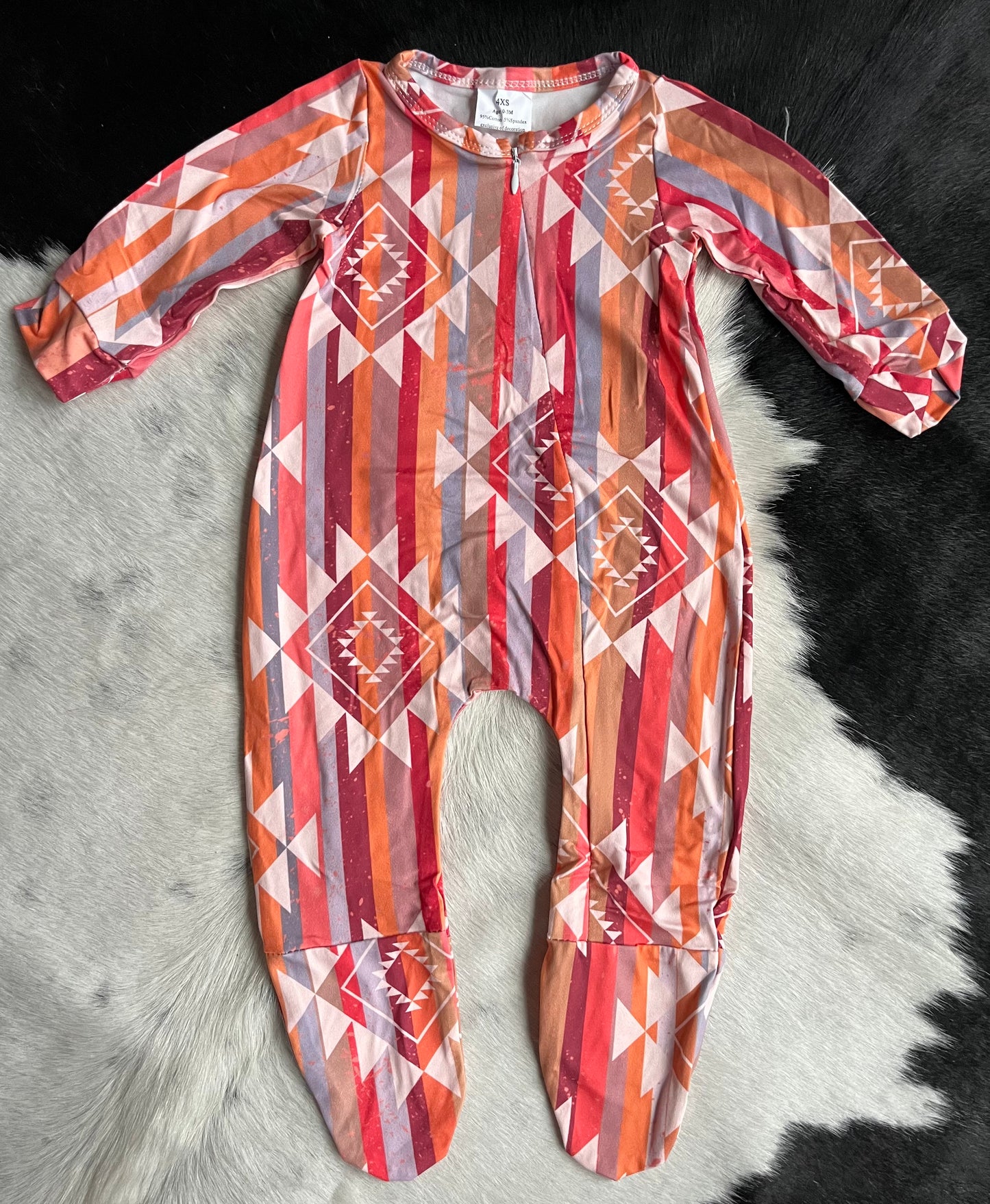 Western Pink Aztec Long Sleeve Footie