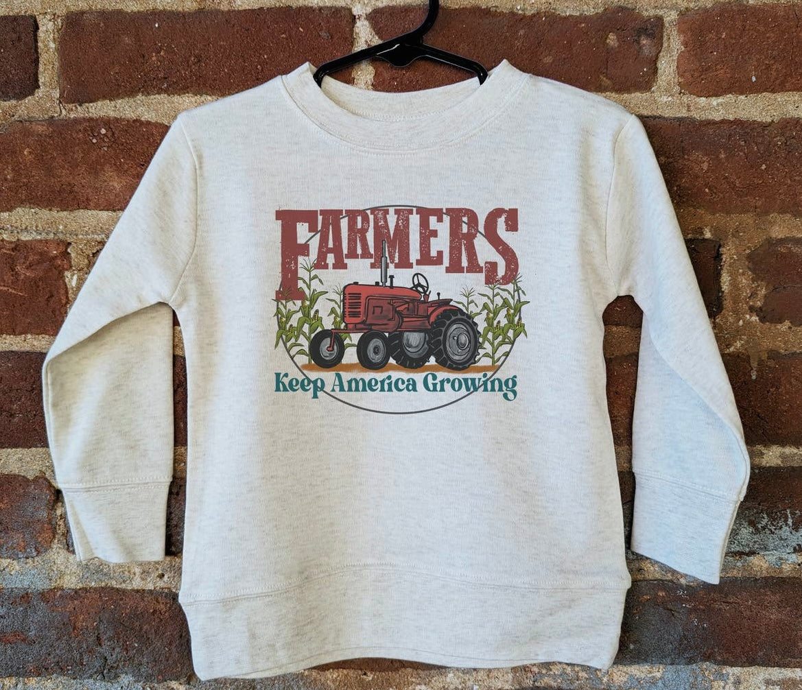 "Farmers Keep America Growing" Red Farm Tractor Long Sleeve