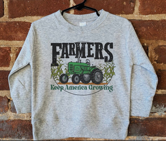 "Farmers Keep America Growing" Green Farm Tractor Long Sleeve