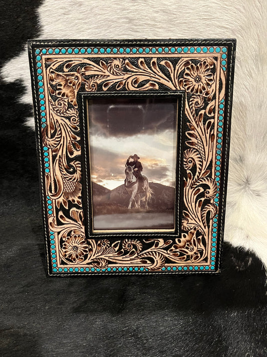 Turquoise Hand Tooled Photo Frame