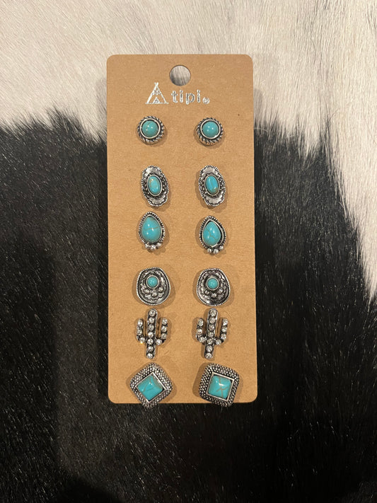 Carlile Turquoise Silvertone Earring Set