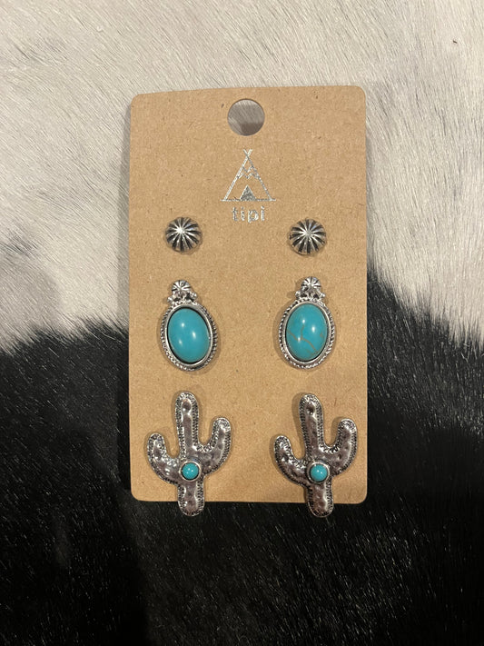 Mesa Cactus Turquoise and Silver Earring Set