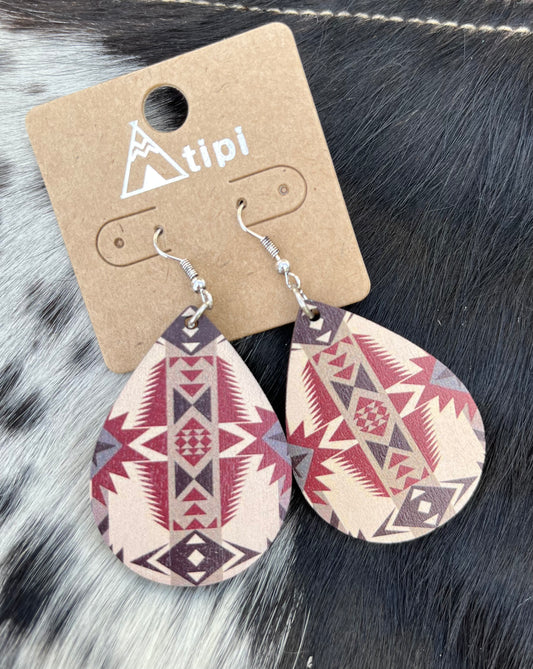 Angel Fire Wood Teardrop Earrings