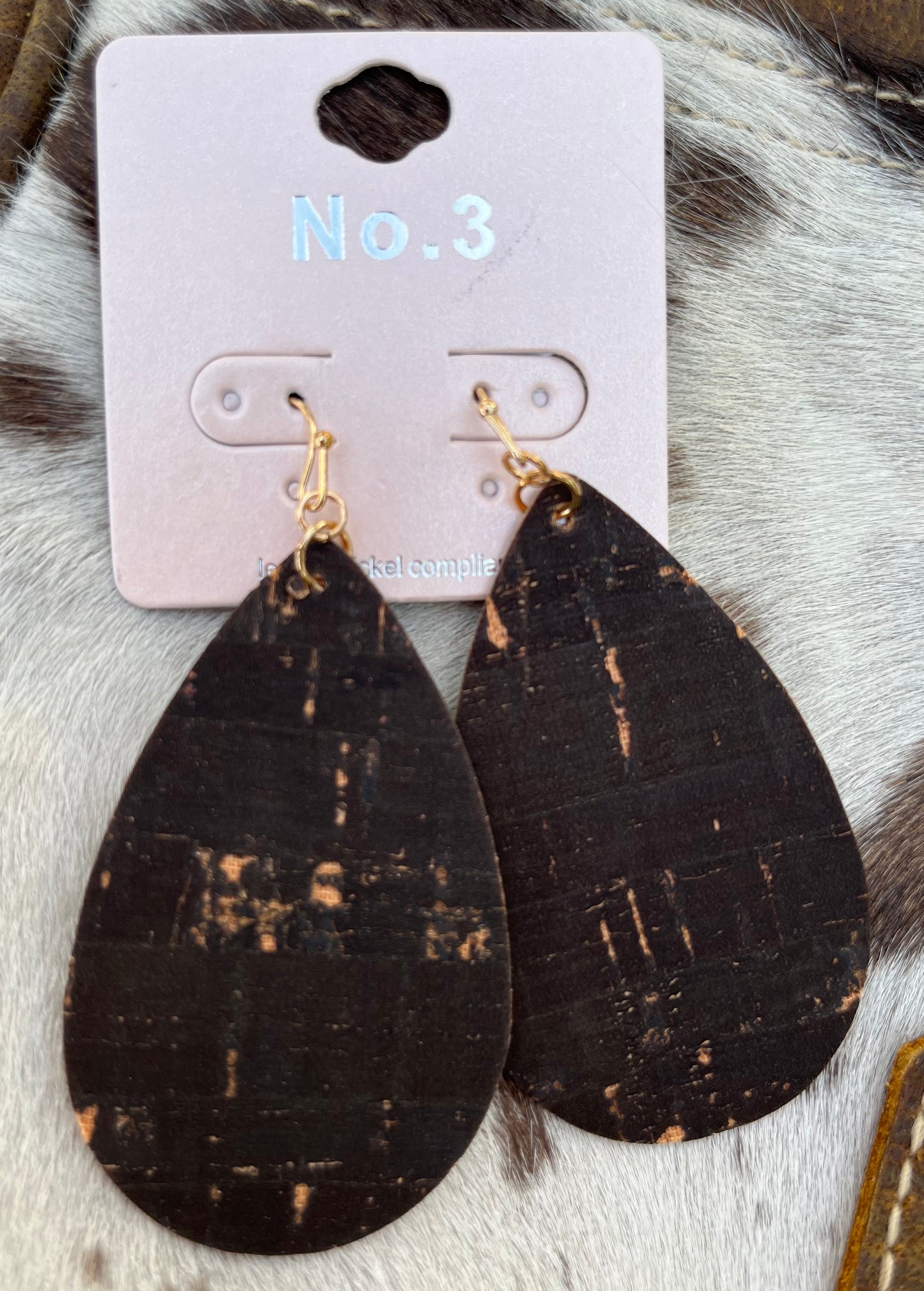 Alamo Black Cork Teardrop Earrings