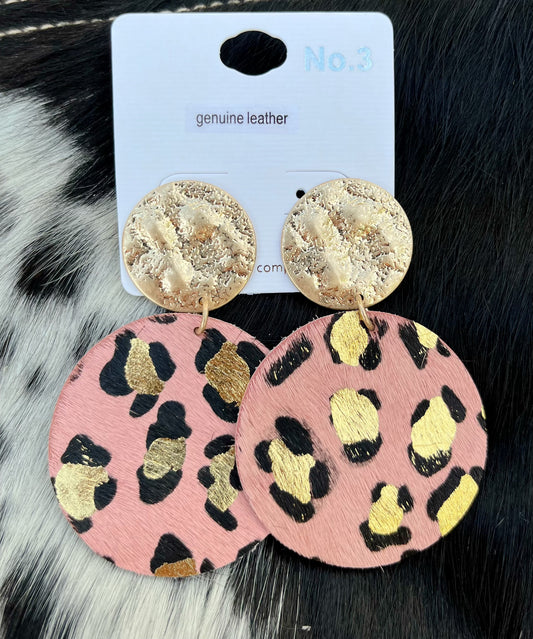 Pink Leopard Dreams Disk Earrings