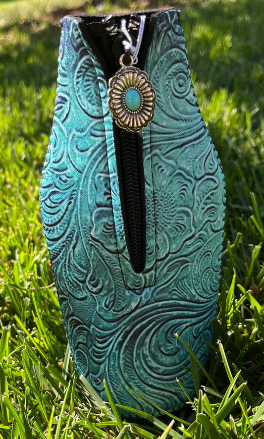 Turquoise Wild West Zip-Up Bottle Koozie