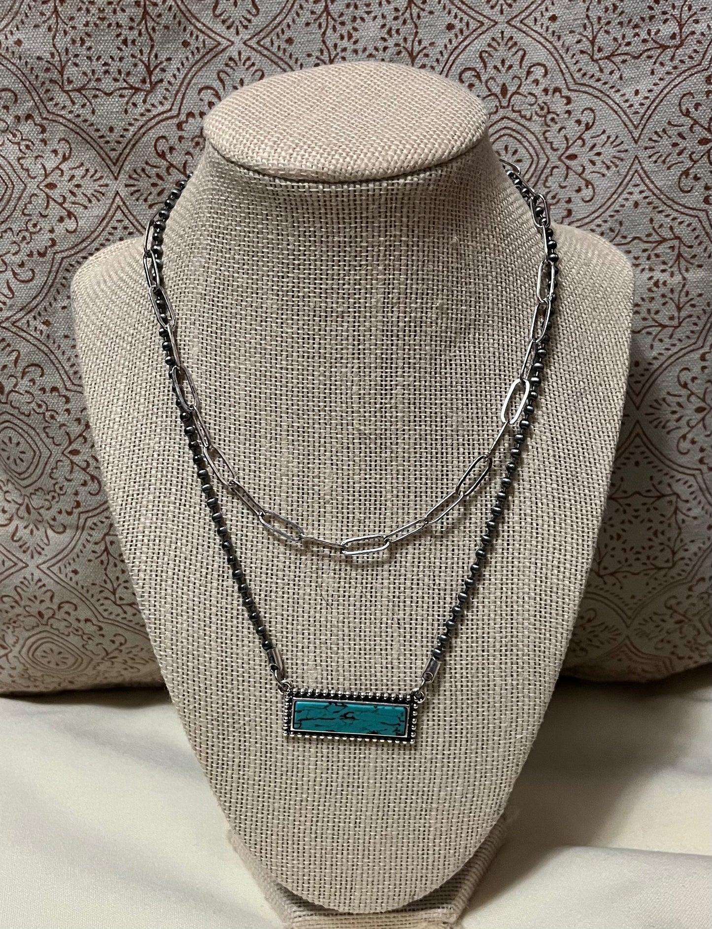 Bar Gemstone Pendant Chain Necklace