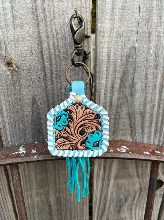 Blue Lotus Leather Keychain