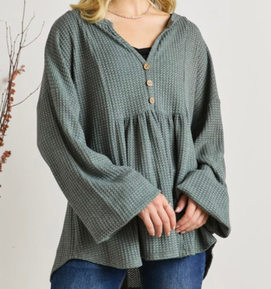 Olive V-Neck with Buttons