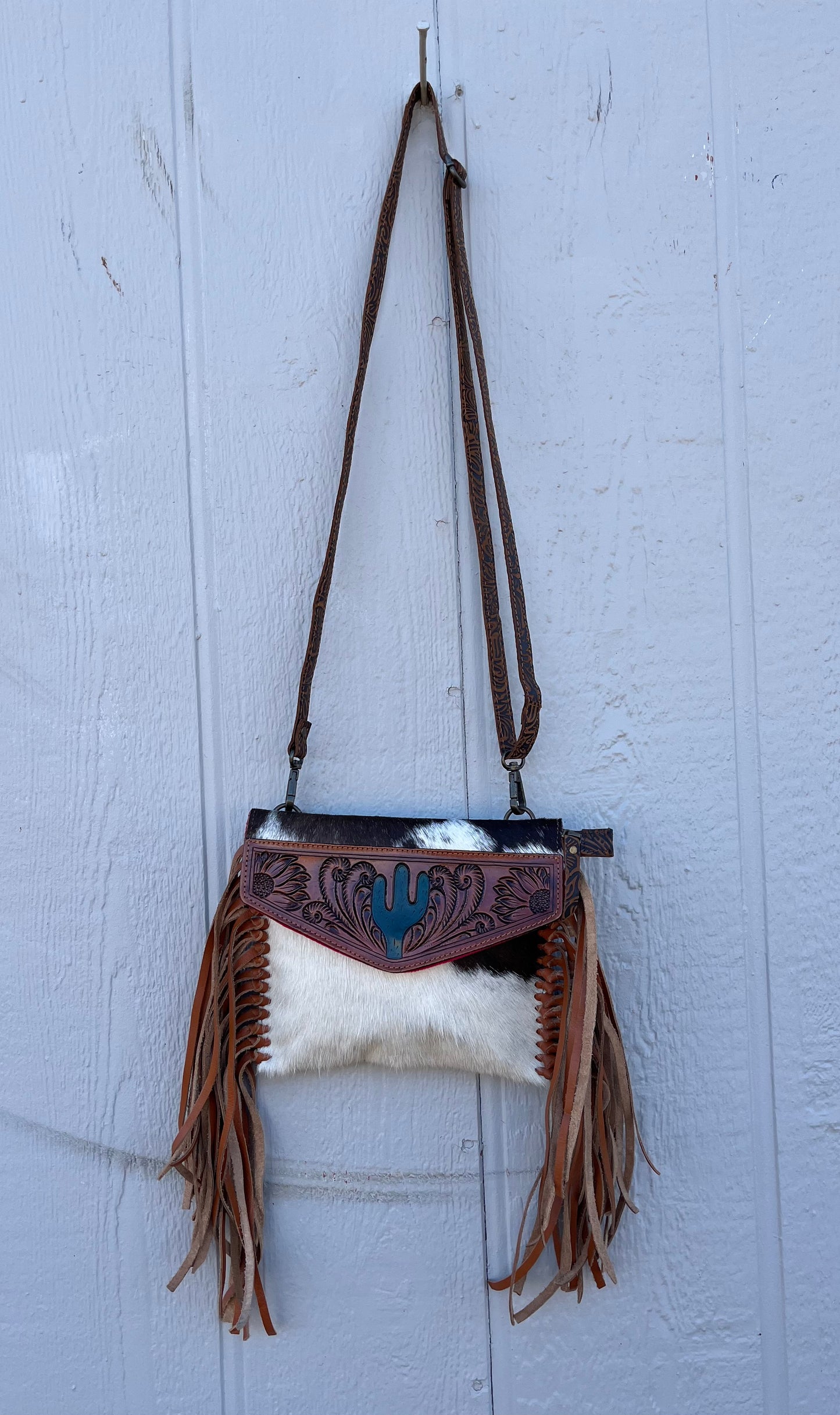 Cactus Cowhide Fringe Crossbody Bag