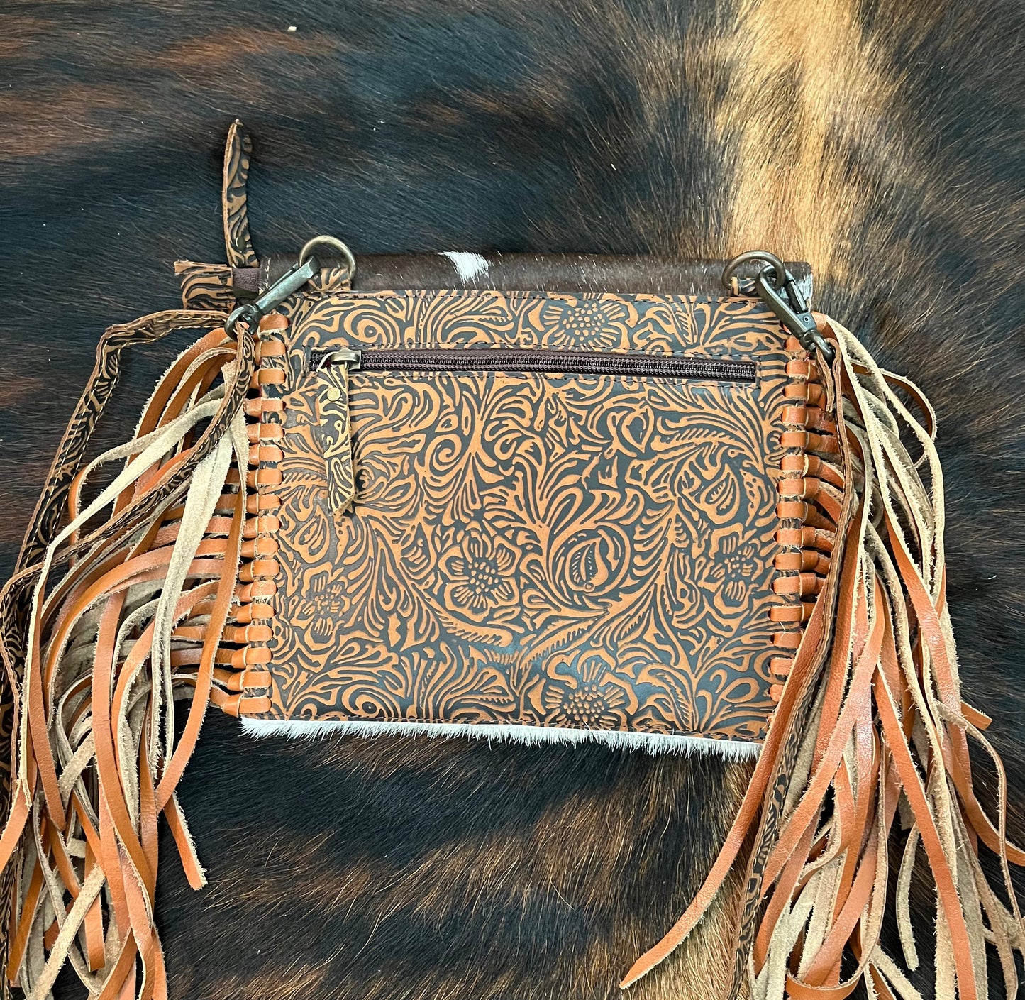 Cactus Cowhide Fringe Crossbody Bag