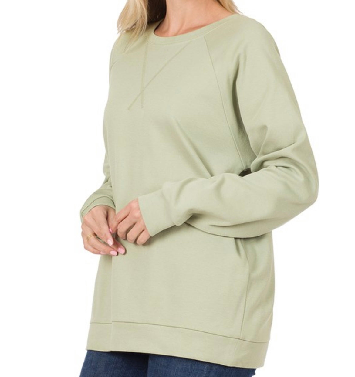 Light Sage Cotton Raglan Pullover