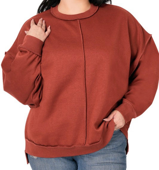 Dark Rust Exposed-Seam Pullover