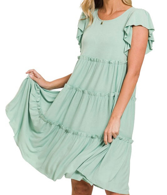 Ruffle Sleeve Tiered Dress