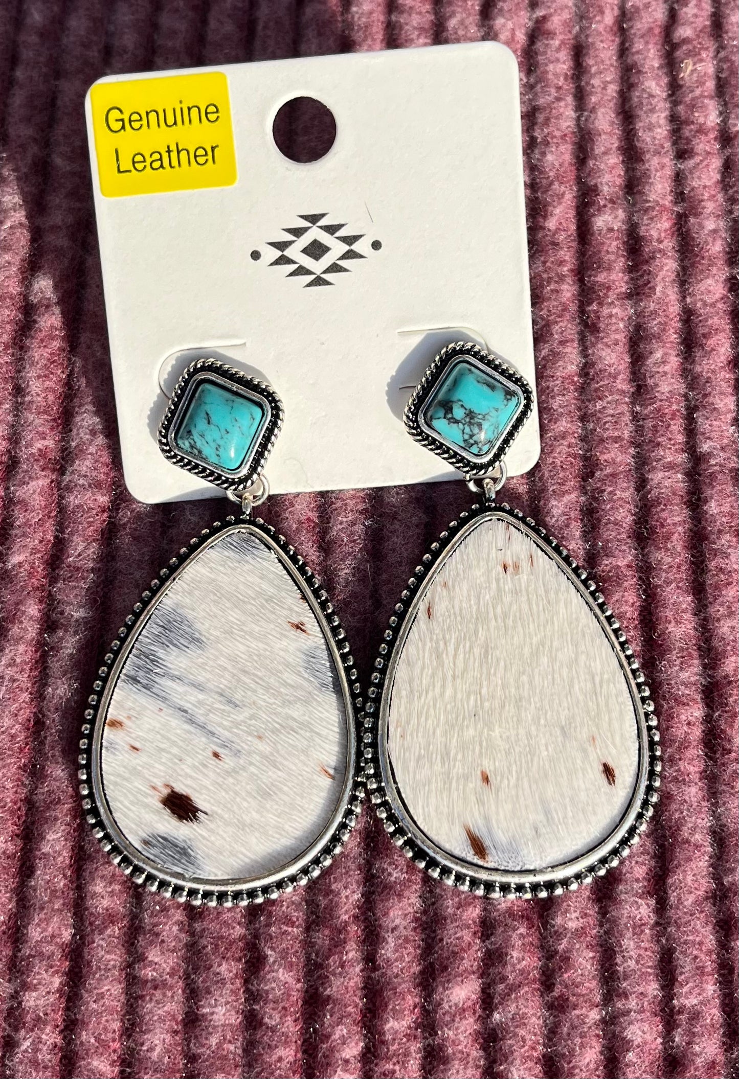 Cowhide Earring with Turquoise Post