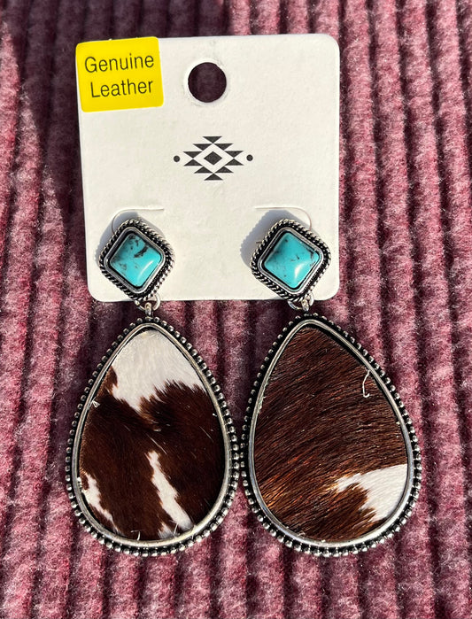 Cowhide Earring with Turquoise Post