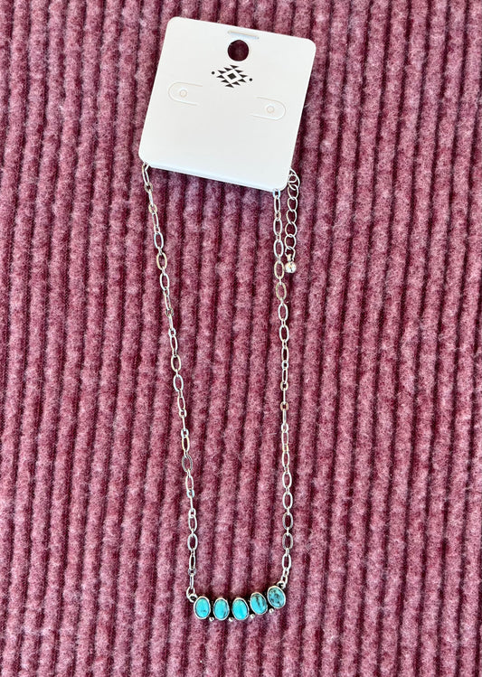 Multi Oval Shape Curve Bar Necklace