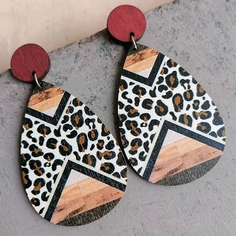 Leopard Boho Wood Earrings