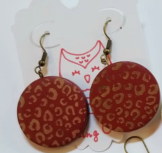 Leopard Firewood Earrings