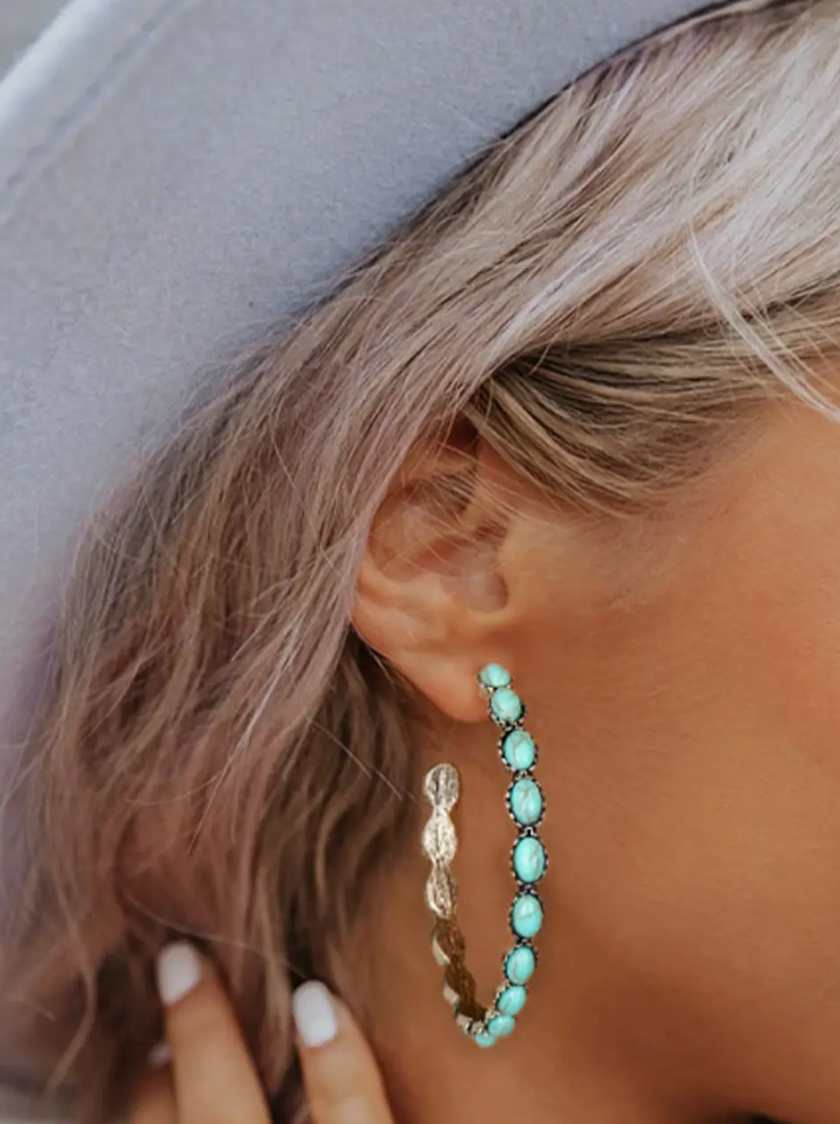 Turquoise C Hoop Earrings