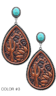 Western Teardrop Leather Turquoise Earrings