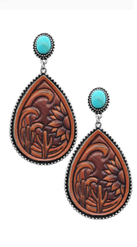 Western Teardrop Leather Turquoise Earrings