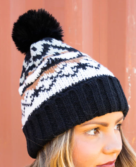 Faux Fur Lined Pom Beanie