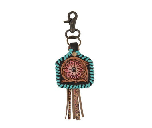 Floral Blast Leather Keychain